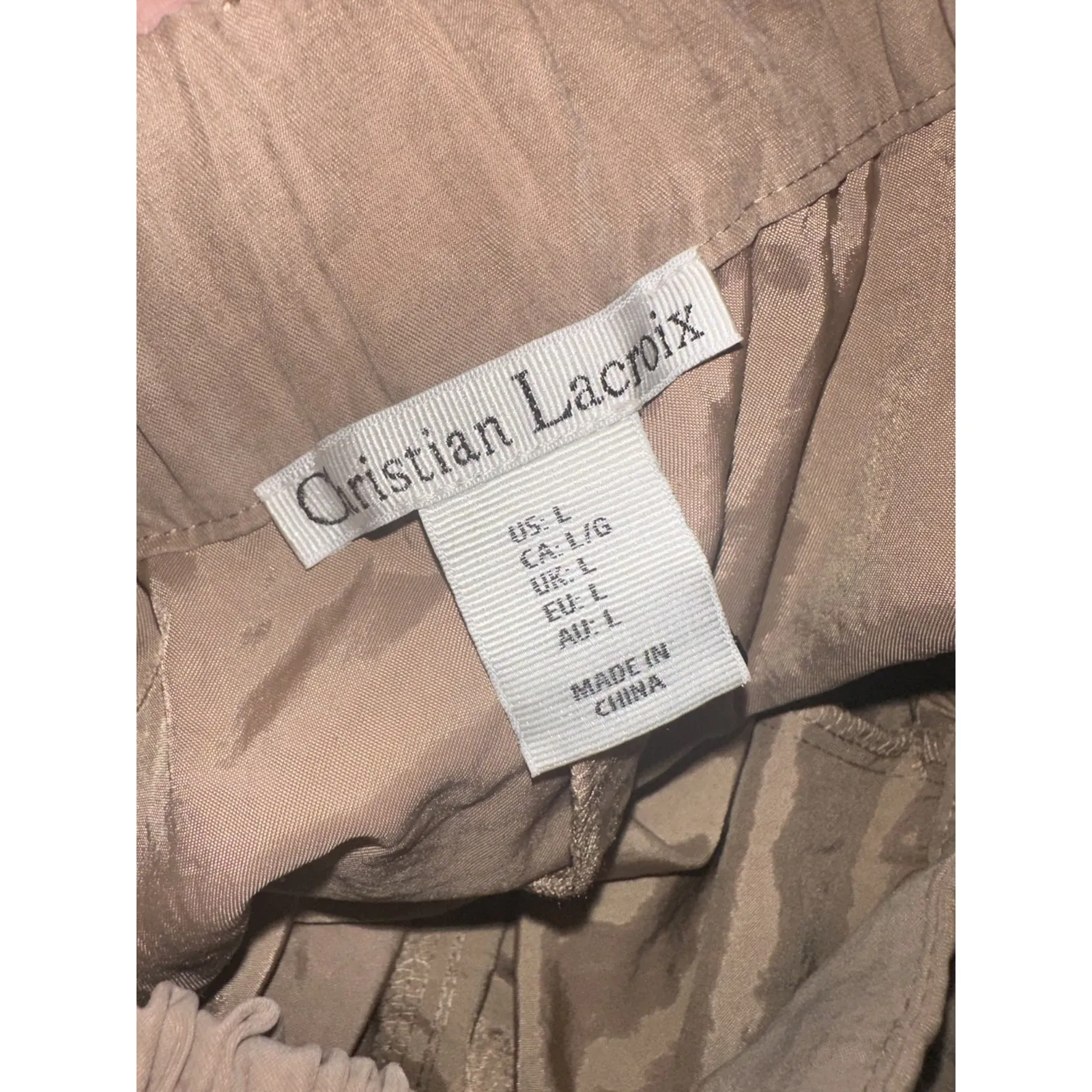 CHRISTIAN LACROIX BEIGE NEUTRAL WIDE TAPERED LEG SOFT ELASTIC WAIST PANTS SIZE L - Image 5