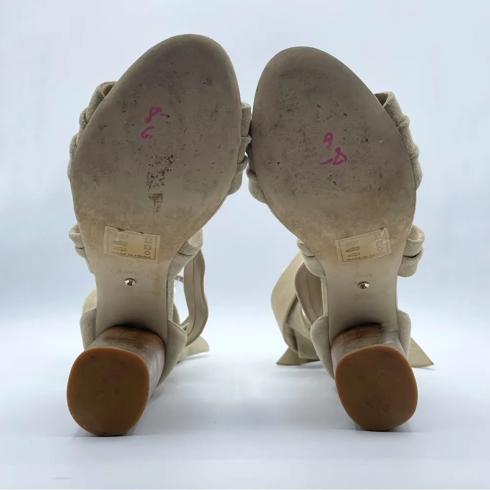 Revolve x RAYE Mia Heel Nude Nubuck Suede Strappy Wrap Wood Block Heel Beige 7.5 - Image 13