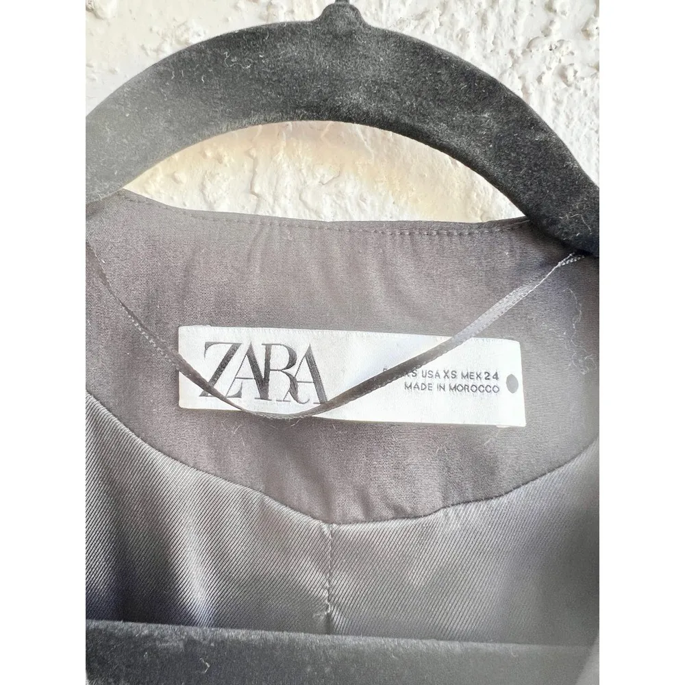 Zara 100% Cotton Long Puff Sleeve V-Neck Blazer Jacket Black Women's Size XS - Image 3