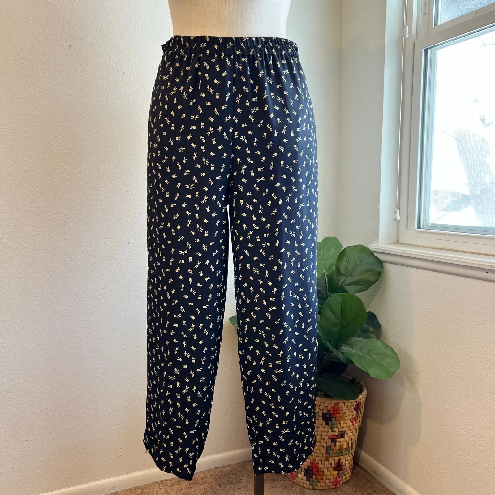 Blue Dragonfly Butterfly Print Elastic High Waisted Relaxed Pants Size XL - Image 2