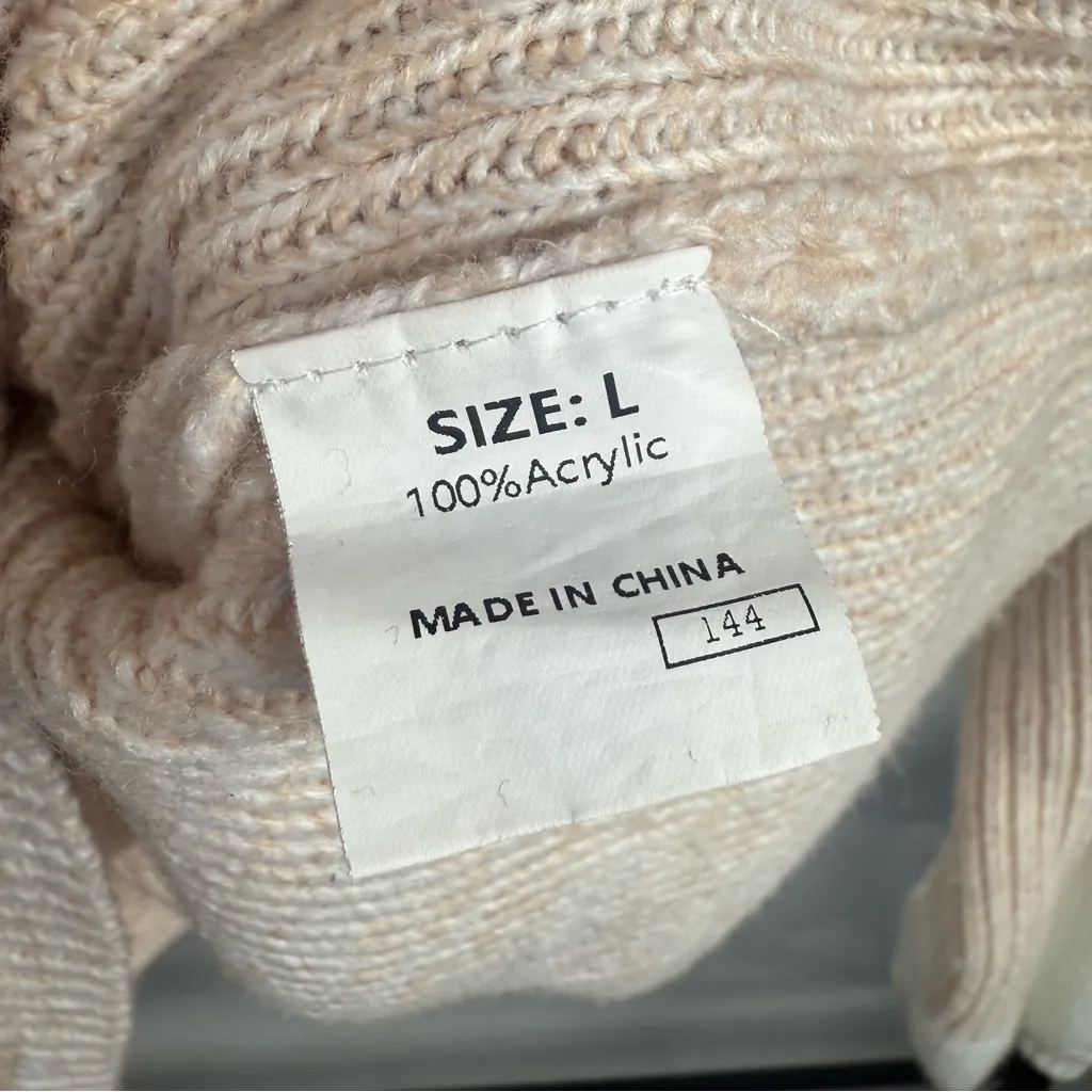 Oatmeal Mixed Pattern Knit Tie Keyhole Drop Shoulder Sweater Size Large Tan - Image 6