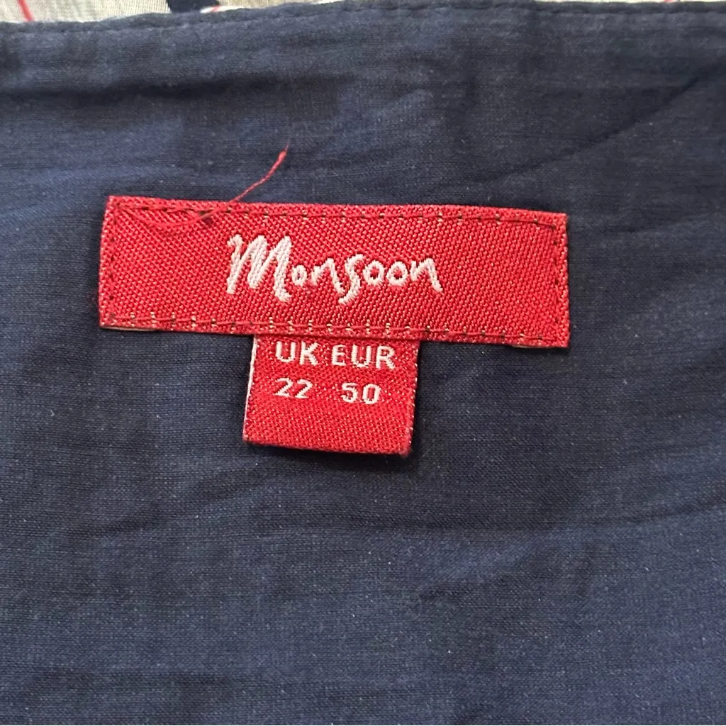 Monsoon London Women’s Size UK 22 US 18 Navy Blue  Feather Print Cotton Skirt - Image 3