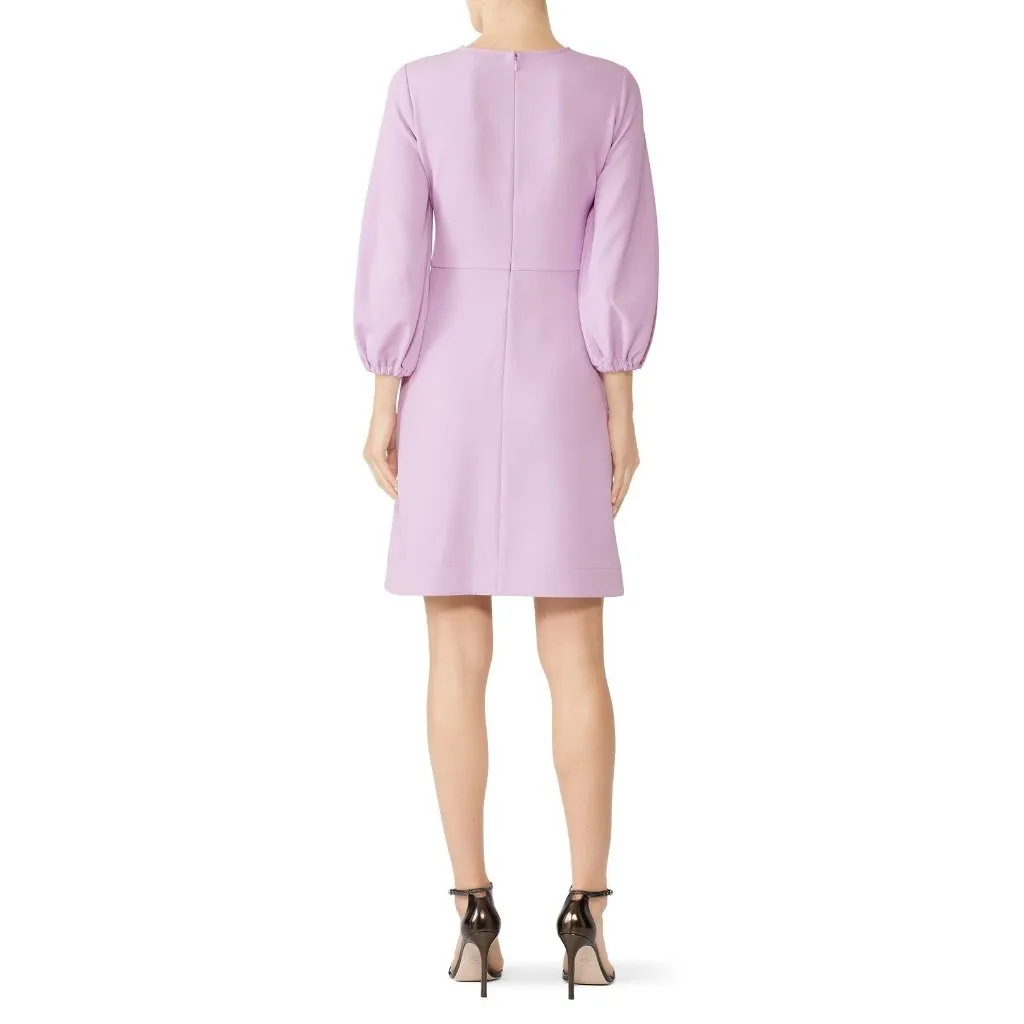 Shoshanna Lavender Puff Sleeve Dress 3/4 Sleeve Faux Wrap Purple 4 - Image 2