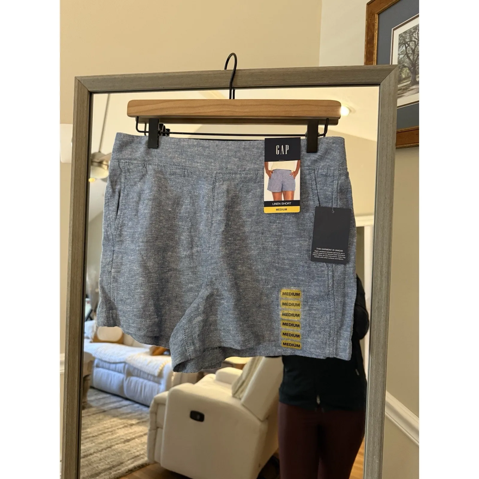 GAP Linen Pull‎ On Shorts Womens Size Medium Blue Drawstring Linen Shorts - Image 3