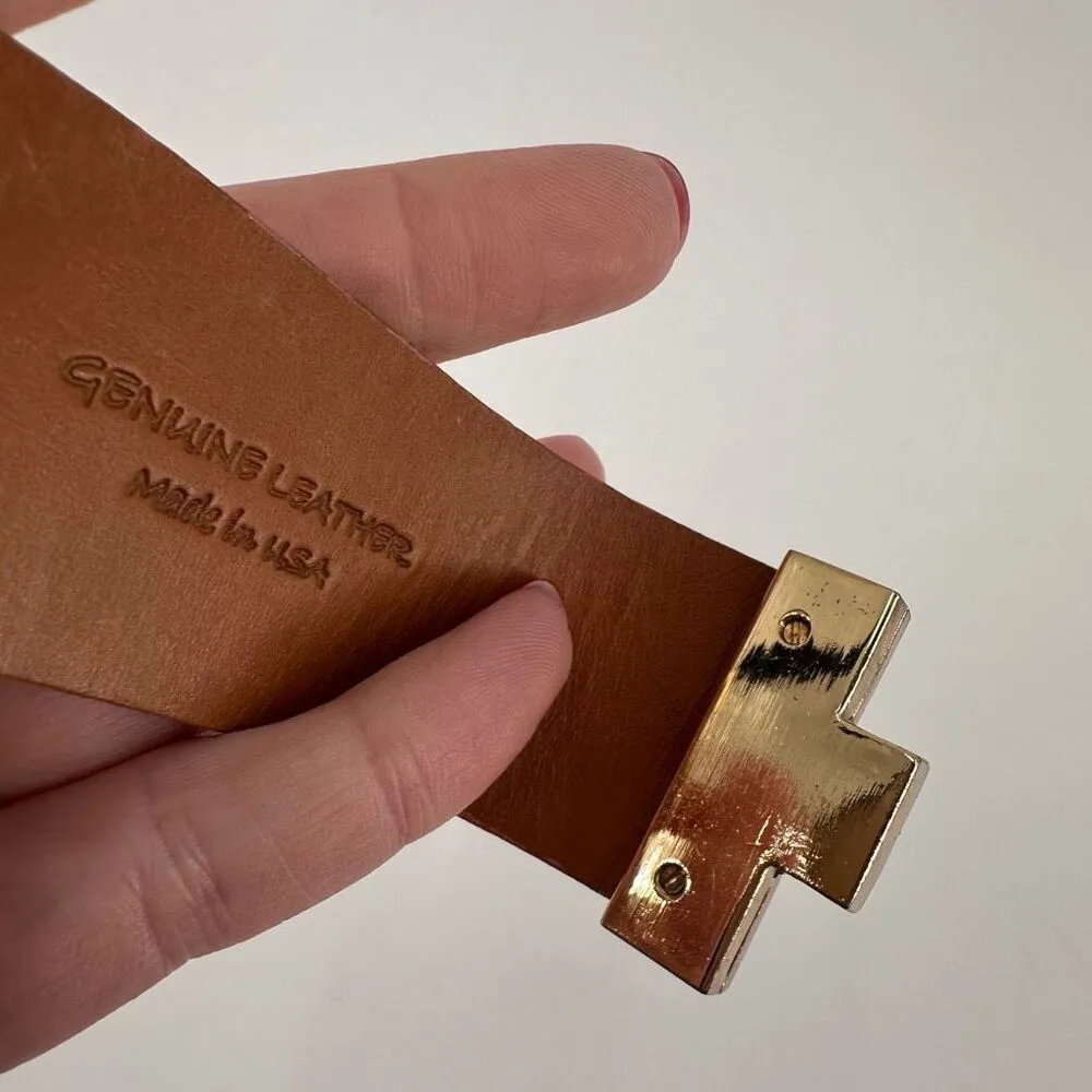 Leighelena Womens Genuine Leather Stingray Wide Jigsaw Cuff Bracelet‎ Orange Tan - Image 8