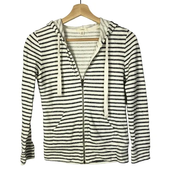 Caslon Petite White & Blue Stripe Full Zip Hoodie Sweatshirt XSP - Image 6