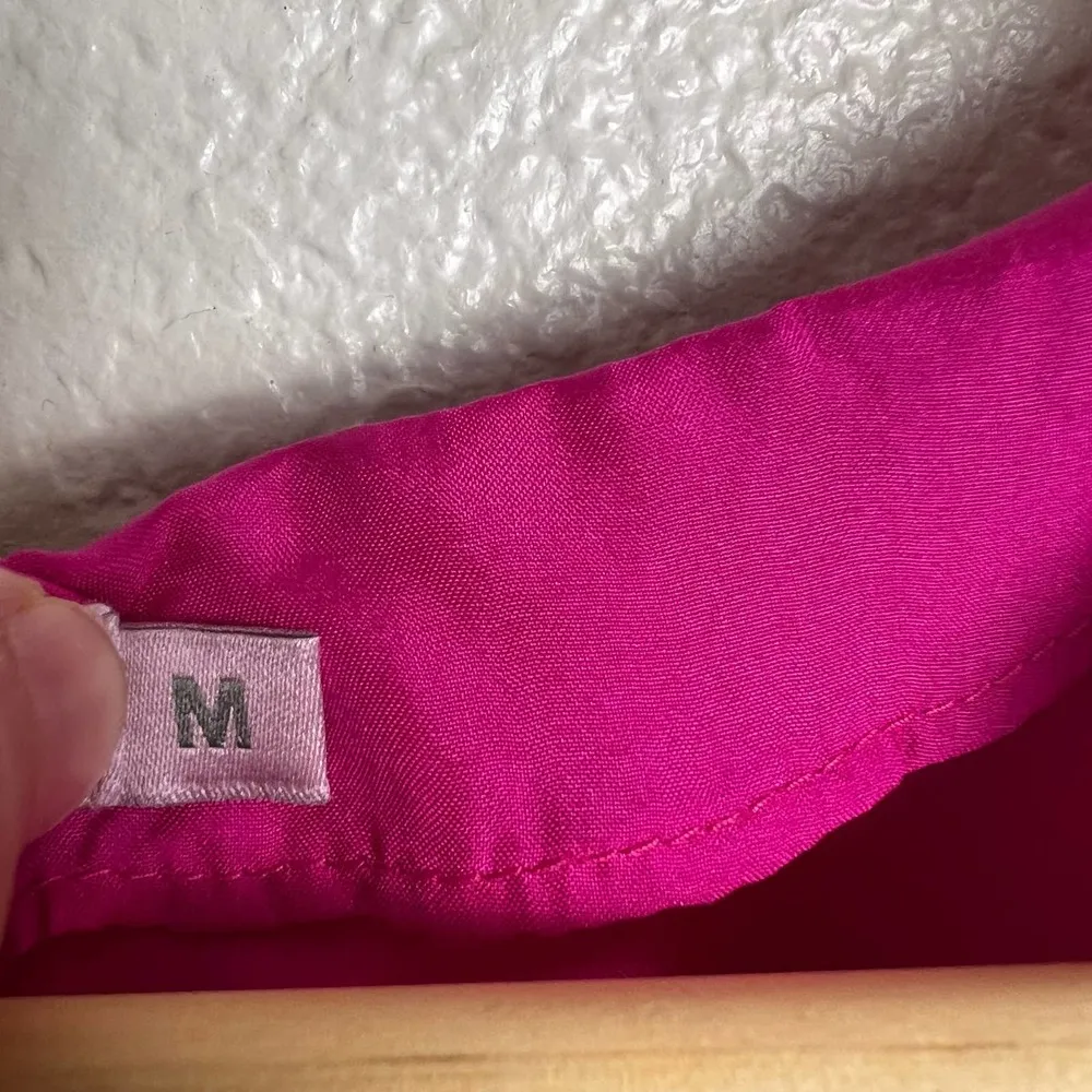 Calypso St. Barth Solid Pink Silk Short Sleeve Embroidered Shift Dress Size M - Image 9