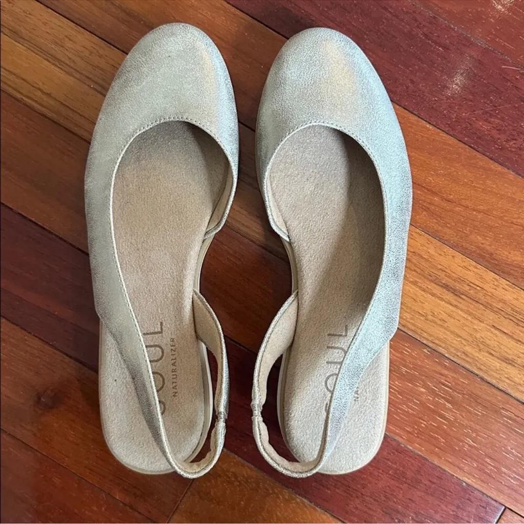 SOUL Naturalizer Idea D’Orsay Gold Metallic Flats 6.5M Slingback Wedge Comfort Tan Size 6.5 - Image 3