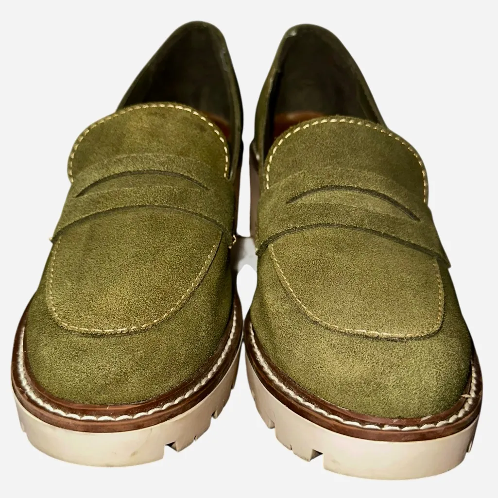 EUC BLONDO Waterproof Leather Dulce Olive Green Chunky Wedges - 8 - Image 3