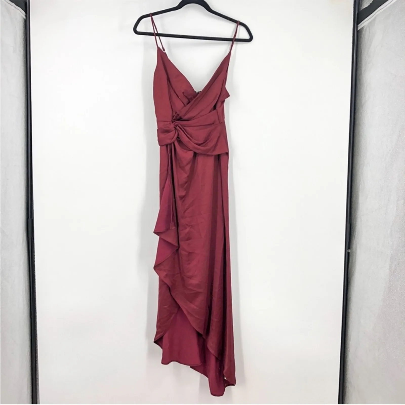 Significant Other | Revolve Elise Formal Wine Red Ruffle Satin Midi Dress 4 - Image 2