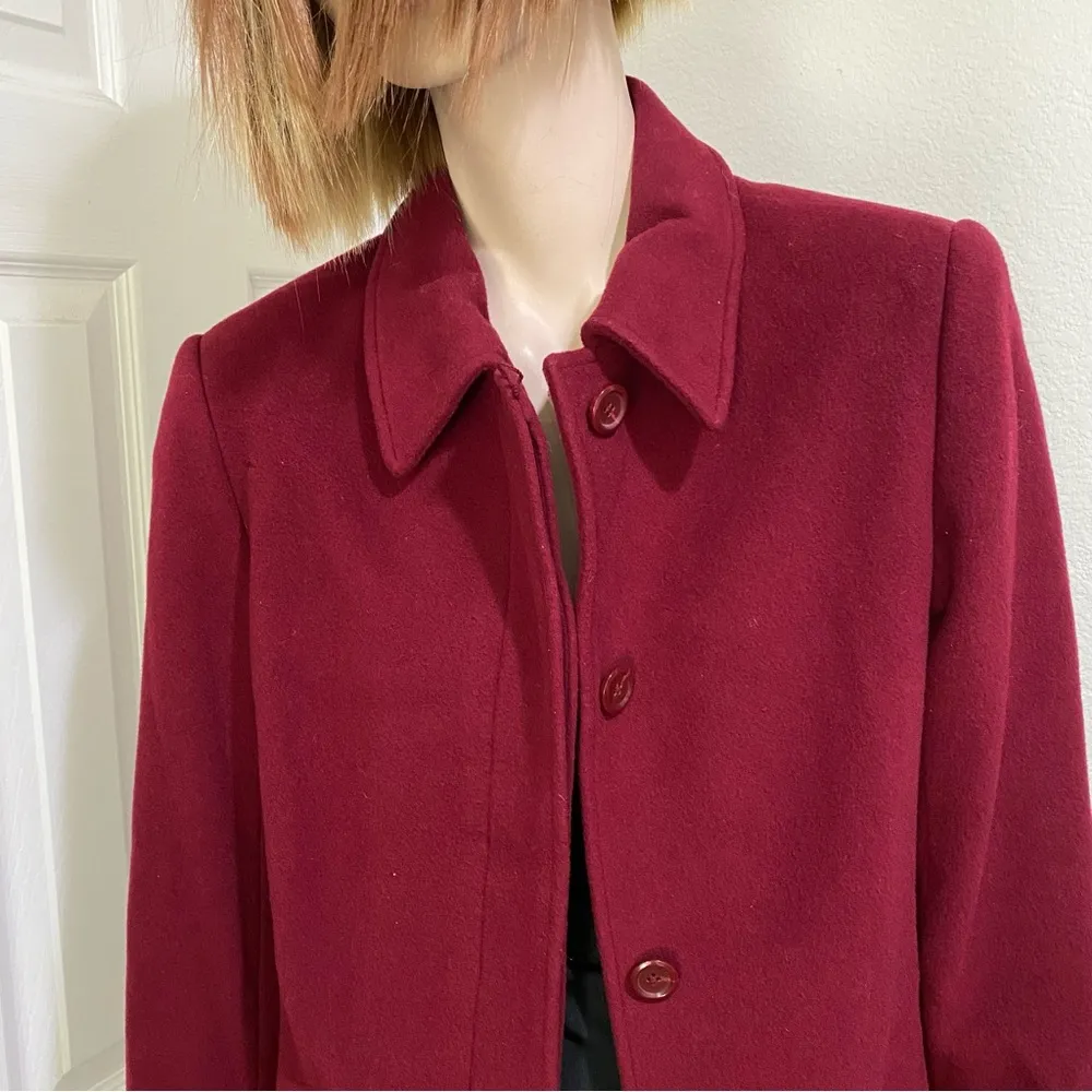 Vintage  Wine Burgundy Red Wool/Cashmere Blend Trench Peacoat Size S - Image 5