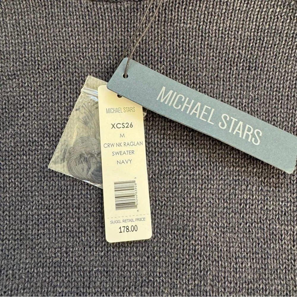 Michael Stars Crew Neck Raglan Sweater Navy Knit Size Medium NWT - Image 4