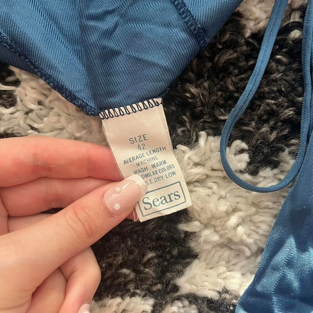 Sears Women's Blue and White Dress Size L - Image 2