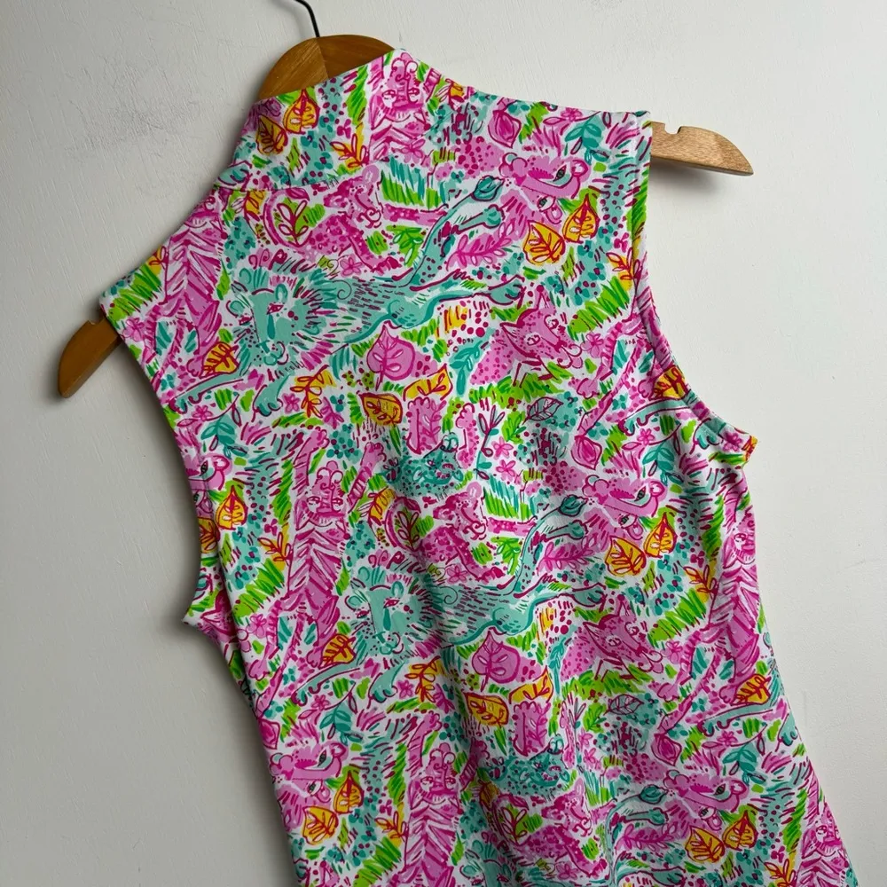 IBKUL Womens Sleeveless Active Dress Sz XS Leo Lion Tropical Print Mock Neck Pink - Image 14