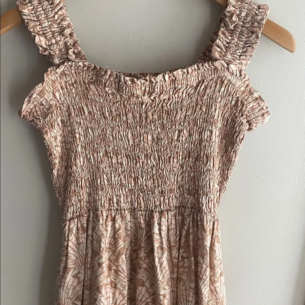 Madewell Linen-Blend Lucie Smocked Tank Mini Dress Painted Seashells Tawny Sand - Image 3