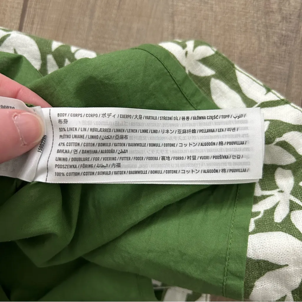 Abercrombie & Fitch Green White Linen Leaf Print Convertible Mini Dress L - Image 7