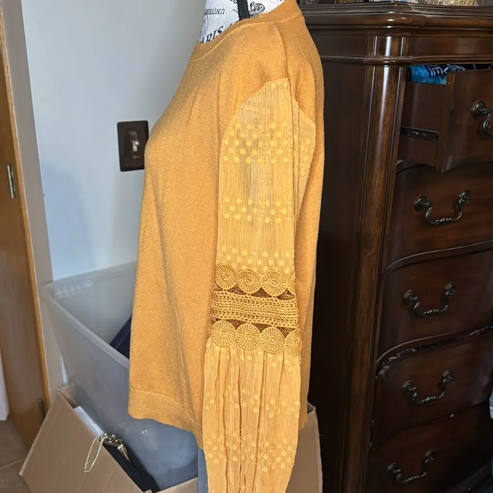 Sioni mustard yellow pullover sweater with embellished see through sleeves Large - Image 2