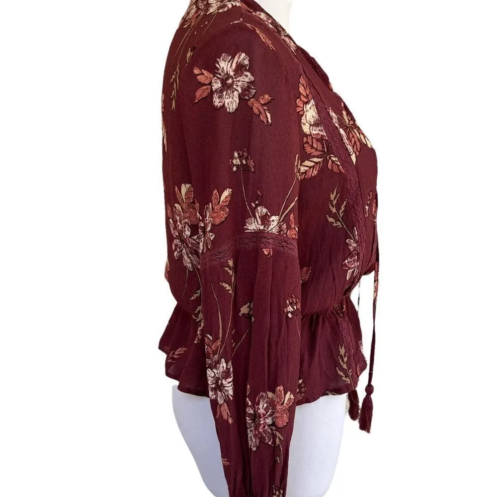 ASTR the Label Maroon Floral Boho Blouse S - Image 3