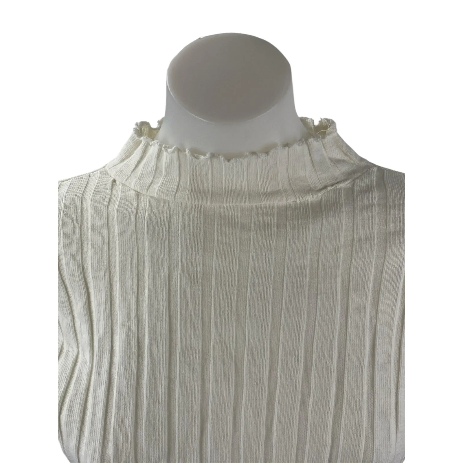 Zara Women's White Long Sleeve Ribbed Knit Lettuce Mock Neck Sweater Top Size L - Image 2