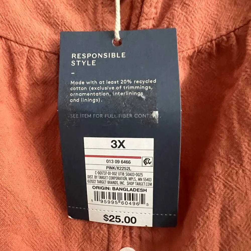 Universal Thread 3X Orange Tent Dress Midi Sleeveless Rustic Ruffle Trim Target - Image 7