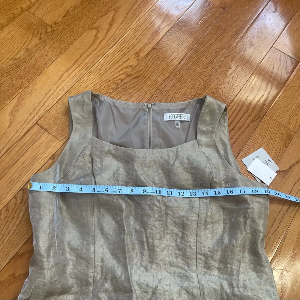 Kasper Gold Shimmer Sleeveless Sheath Midi Cocktail Dress Square Neck Petite 14P - Image 11