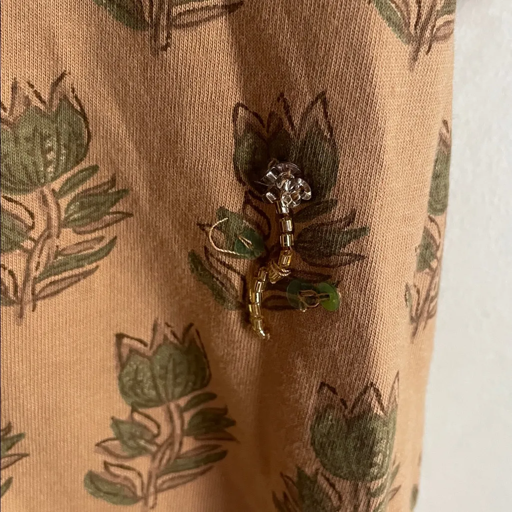 J.Crew Collection Jersey Embellished T-shirt Tan Tonal Tulip Block Print - Image 6