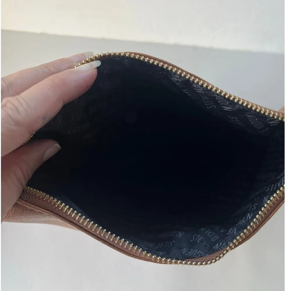 STEVE MADDEN Clutch Purse Wrist Strap Zipper Brown Vegan Leather Classic Minimal - Image 8