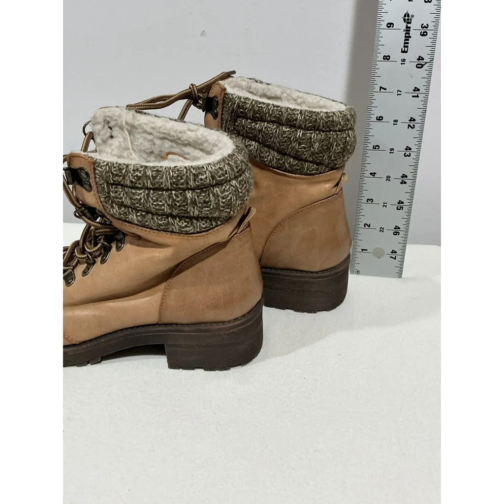 Womans Mia Maylynn Brown Lace Up Sherpa Lined Combat Boots Size 8 1/2 - Image 4