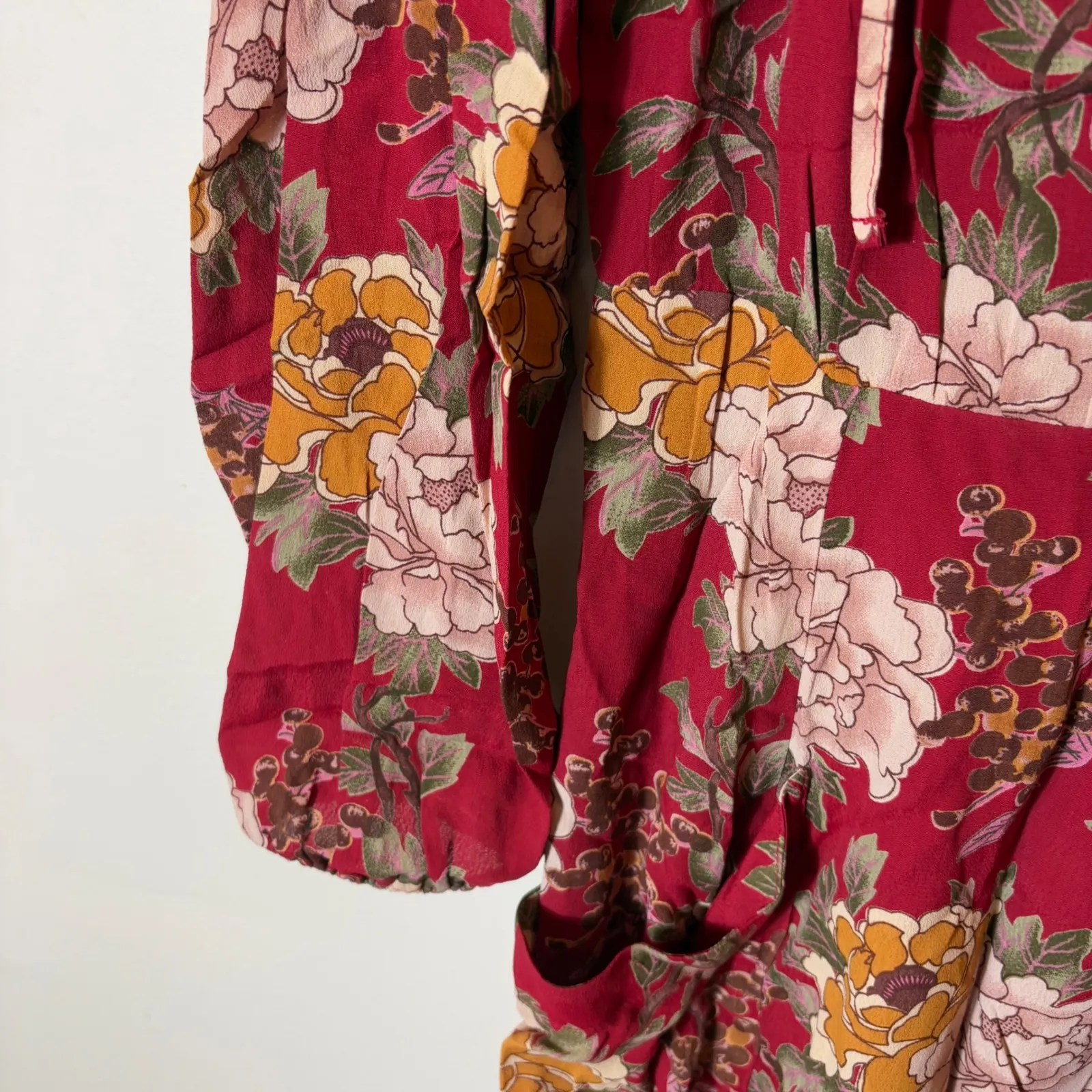 Reformation Red Floral Print Long Sleeve Mini Dress Women's Size 2‎ - Image 3