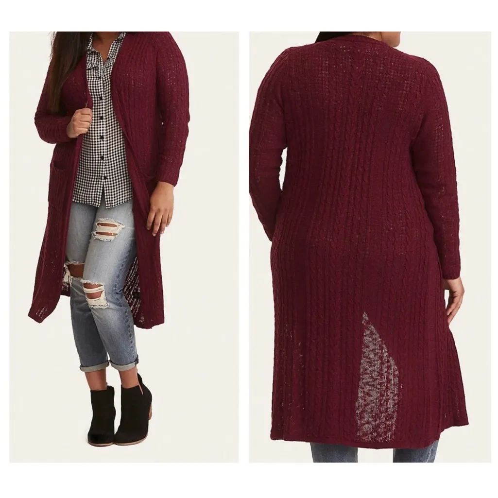 Torrid Plus Size Purple Cable Knit Duster Sweater Cardigan Shrug Size 2X - Image 2