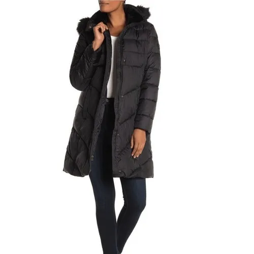 LARRY LEVINE Faux Fur Trim Removable Hooded Long Puff Coat, Black, Small, NWT - Image 6