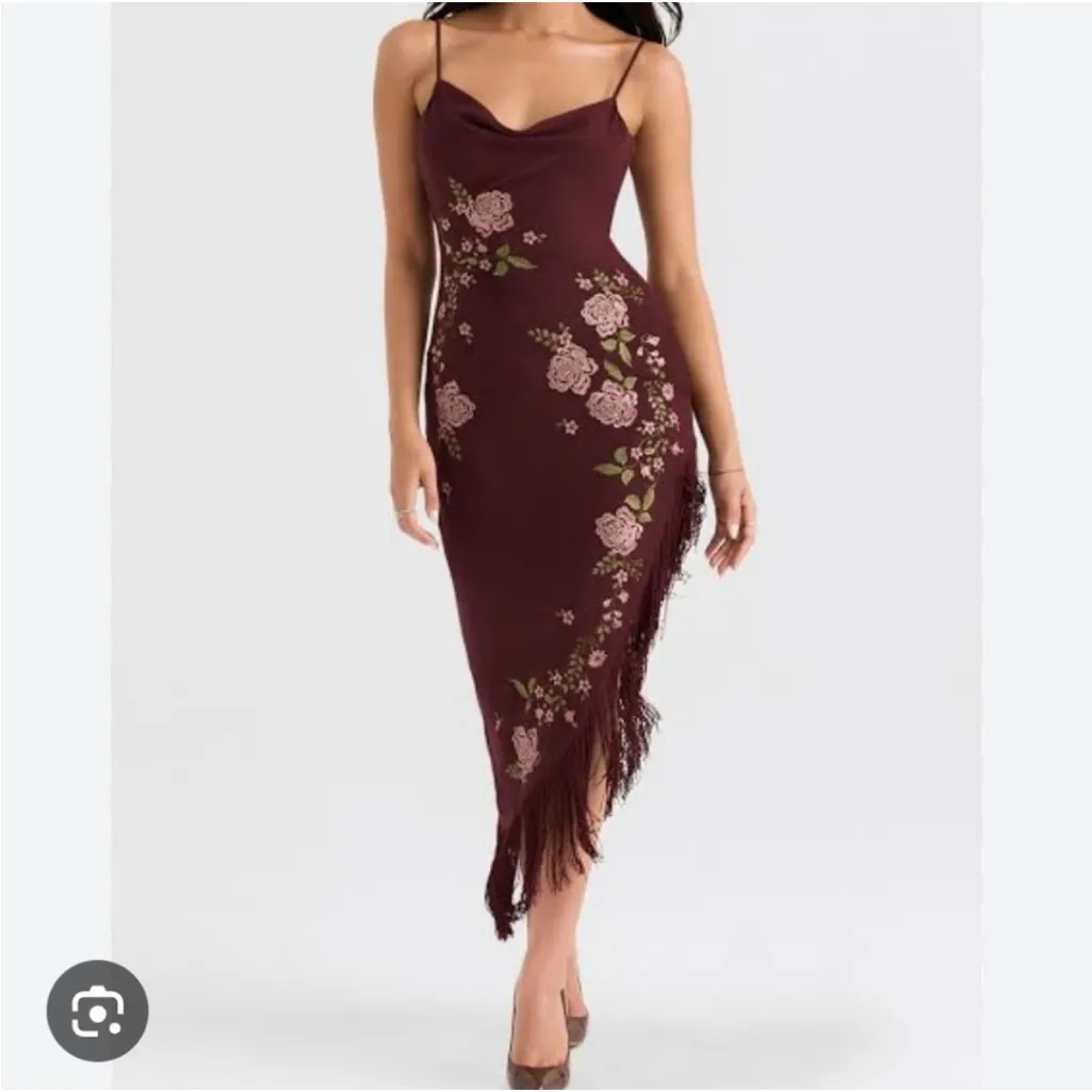 HOUSE OF‎ CB 'Eloisa' Wine Embroidered Midi Dress NWOT size S - Image 3