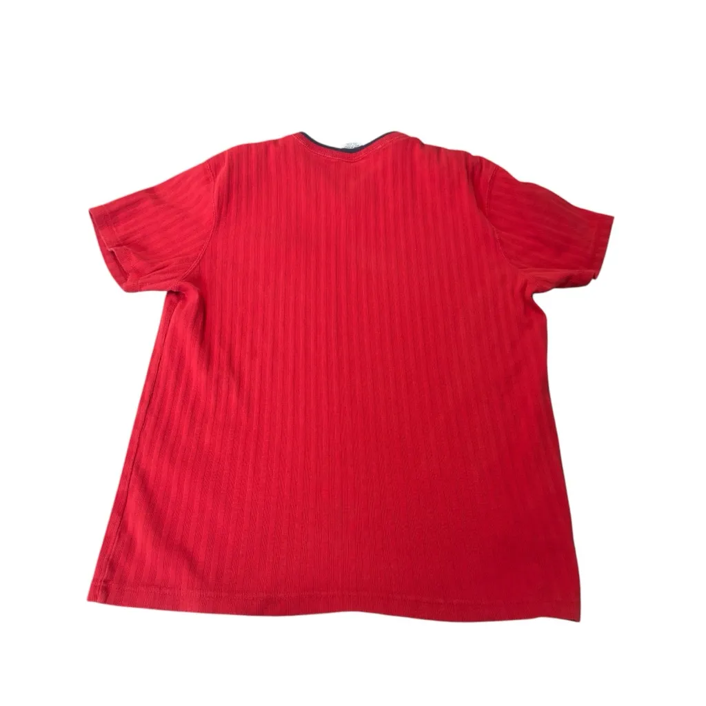 Vintage Y2K Tommy Jeans Ribbed Knit V-Neck T-Shirt - Red - Size XL‎ - Image 2
