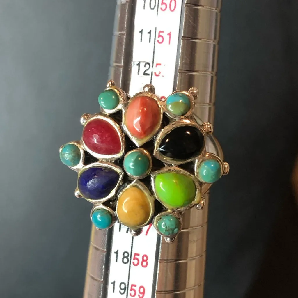 BARSE Multi-Gemstone Cabochon Inlaid Sterling Silver Ring - Image 7
