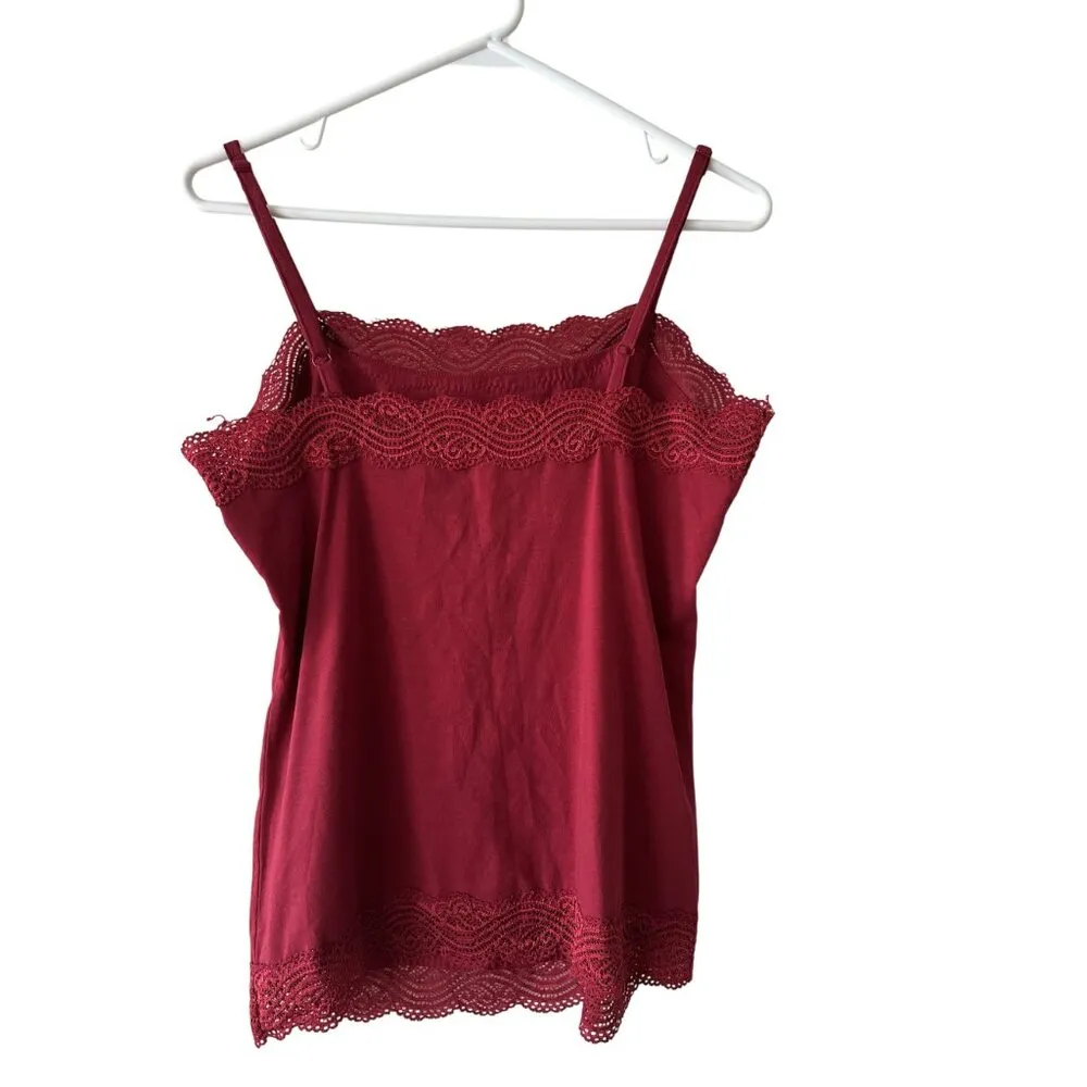 Ann Taylor Lace Trim Cami Tank Top Red Y2K Office Siren Corp Core Sz M - Image 6