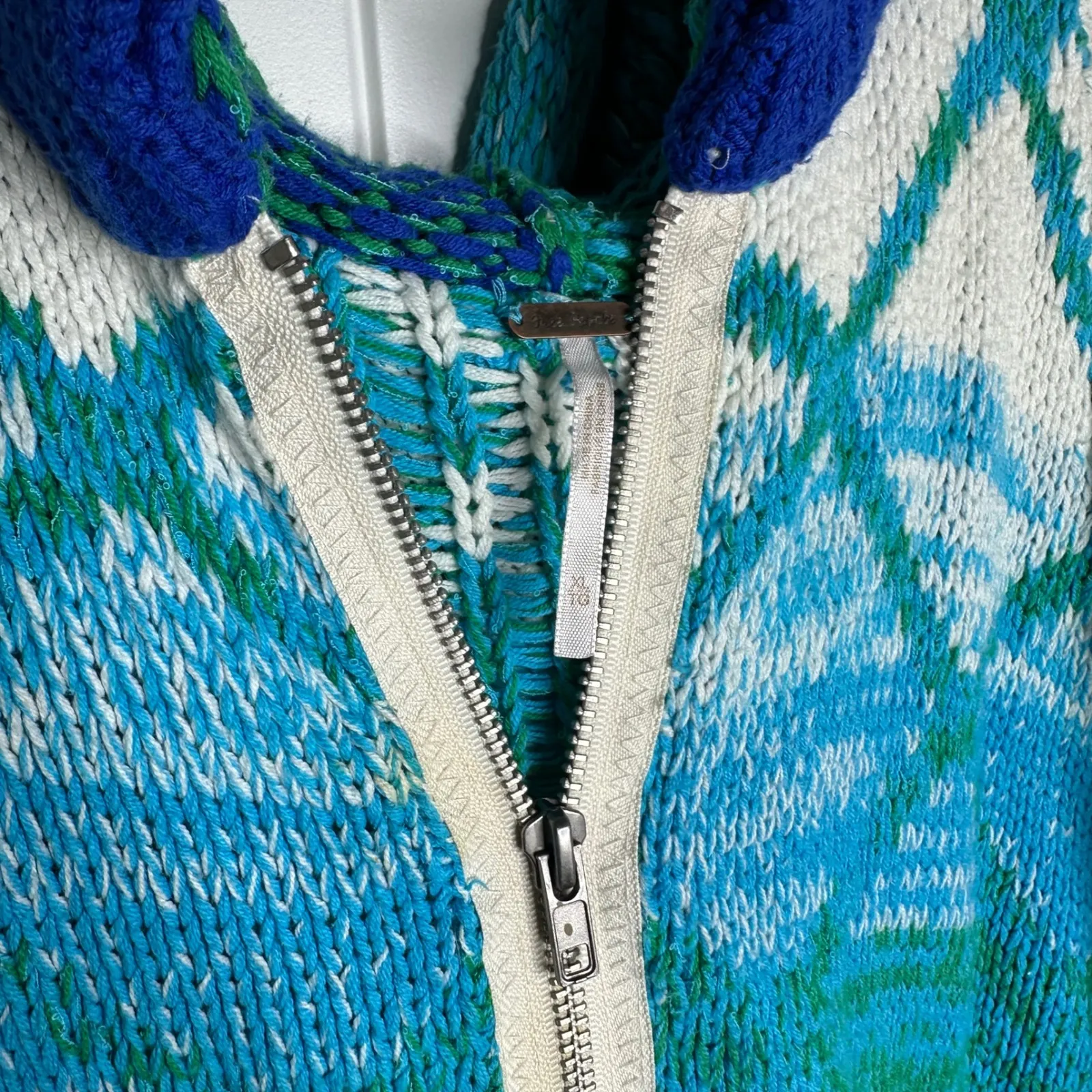 Free‎ People Bali Bound blue ocean chunky sweater cardigan size XL hooded boho - Image 4