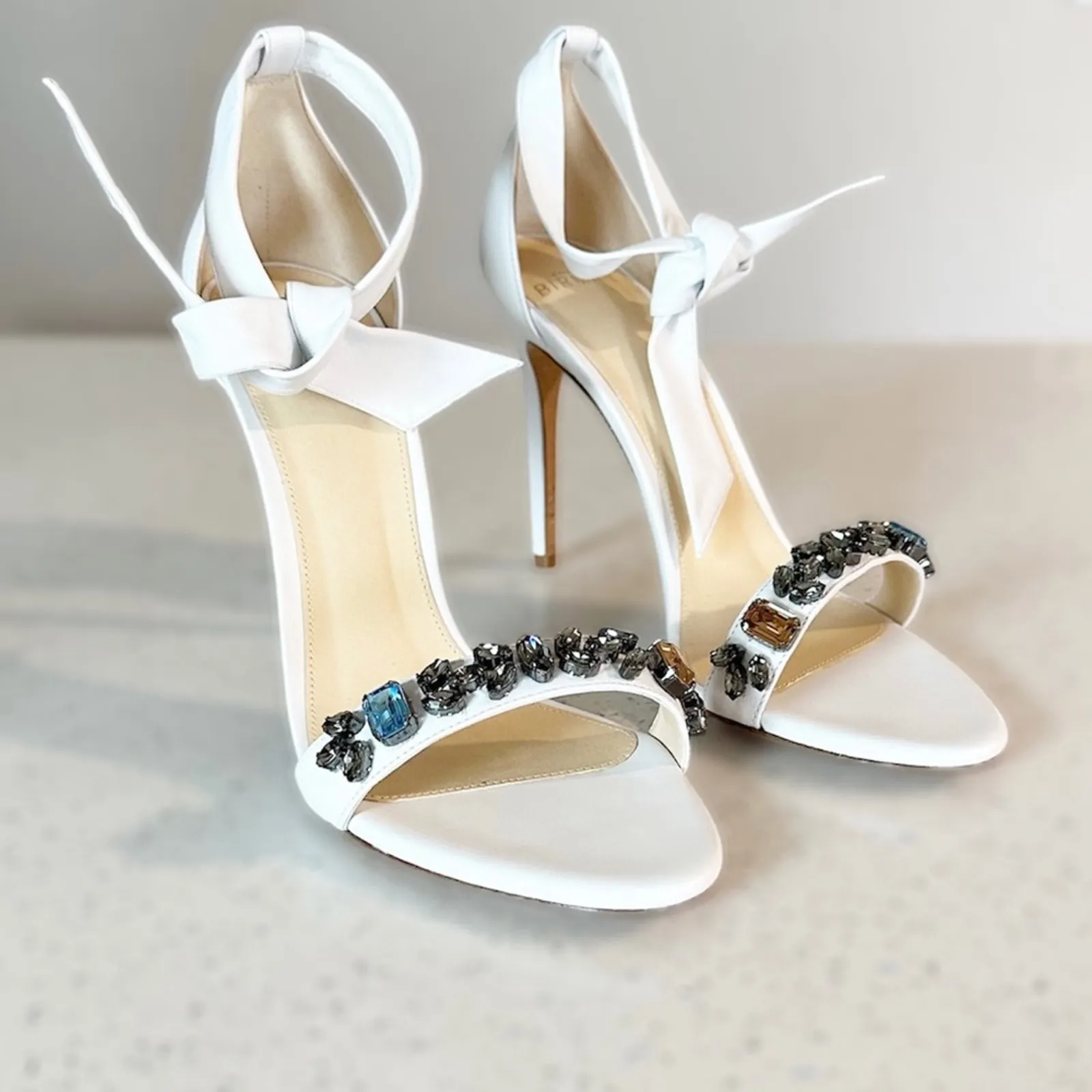 Alexandre Birman Clarita Jeweled‎ Stiletto Heel Sandals White Bridal - Image 4