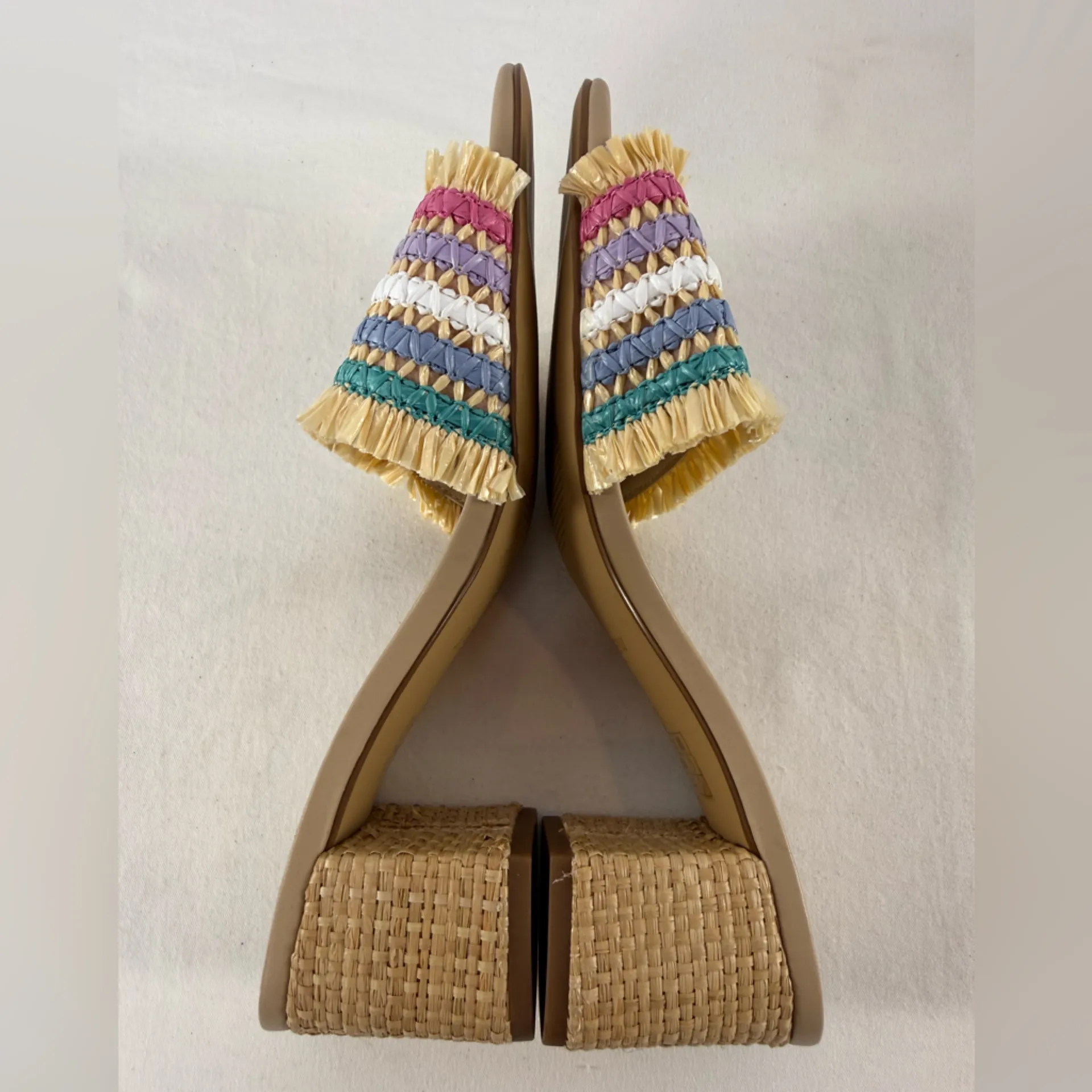 J.‎ Crew Woven Mule Block Heels in Rainbow Raffia Multi Size 7.5 - Image 7