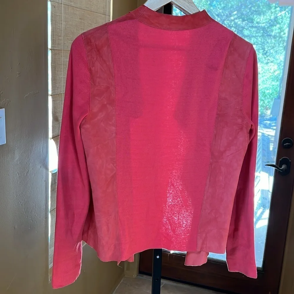 Elie Tahari Coral Lamb Suede Cotton Silk Blend Open Waterfall Jacket Size Medium - Image 8