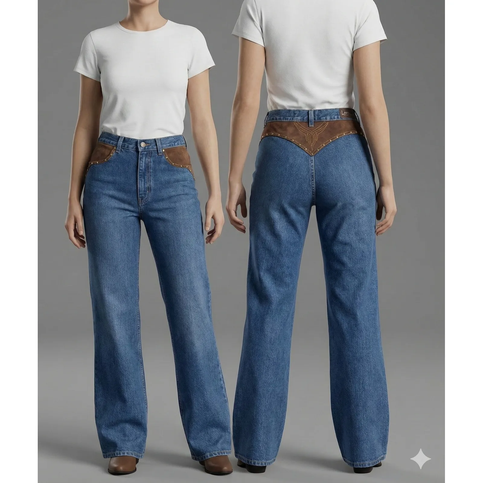 Vintage Lawman Western Jean wide leg No pocket yoke back 11/12 Classic fit Blue - Image 2