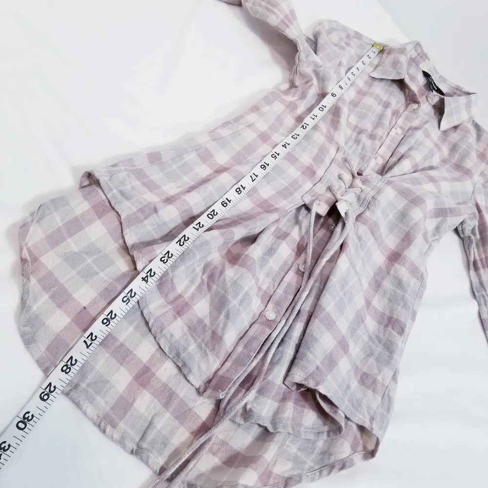 Express Plaid Flannel Lace Up Coreset Button Down Shirts - Image 5