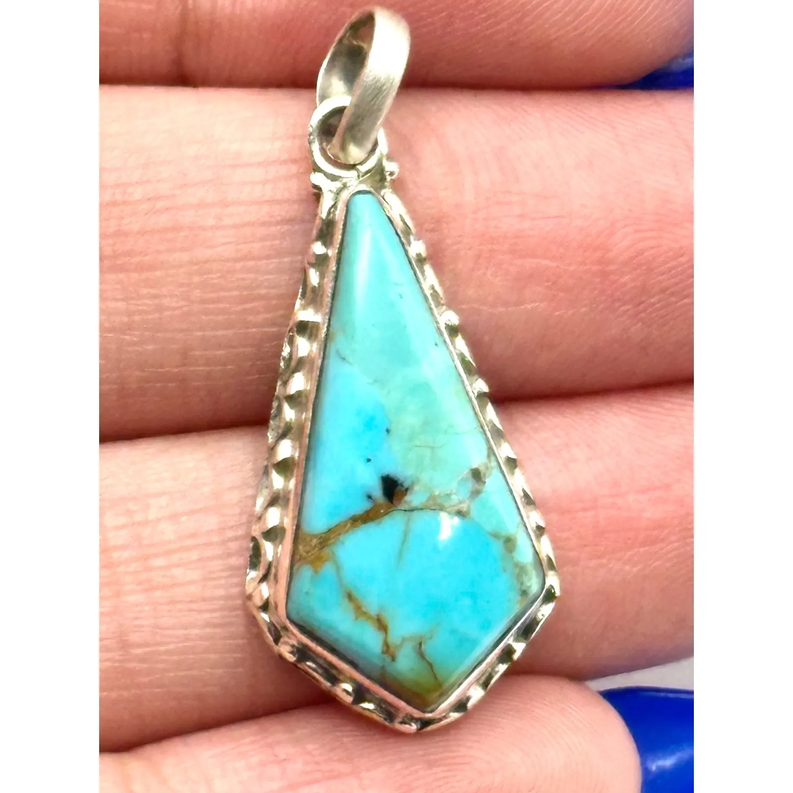 Southwestern Turquoise Sterling Silver Handmade Pendant - Image 4