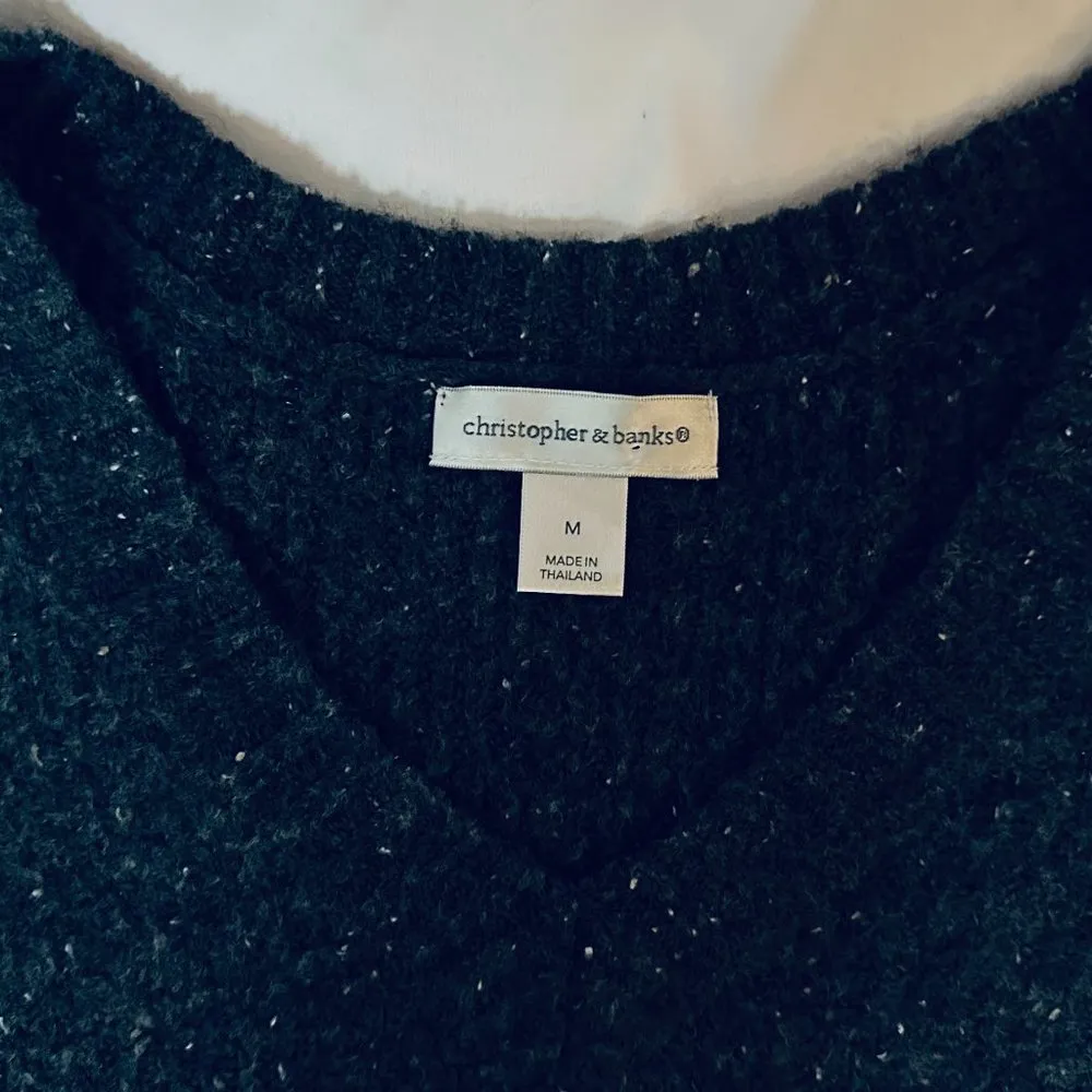 Christopher & Banks Grey Wool Oversized V-Neck Sweater - Image 5