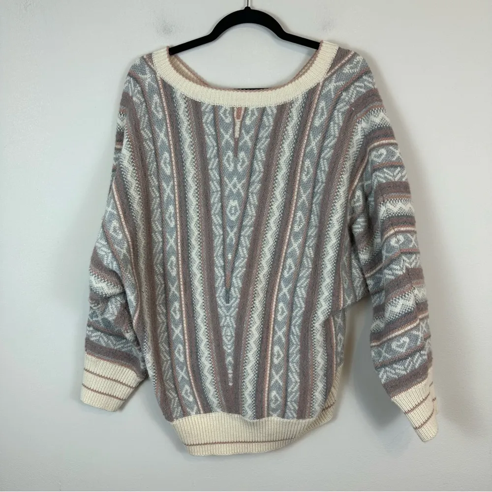 POL | Pastel Heart Print Vintage Style V-Neck Slouchy Sweater Size Large - Image 5