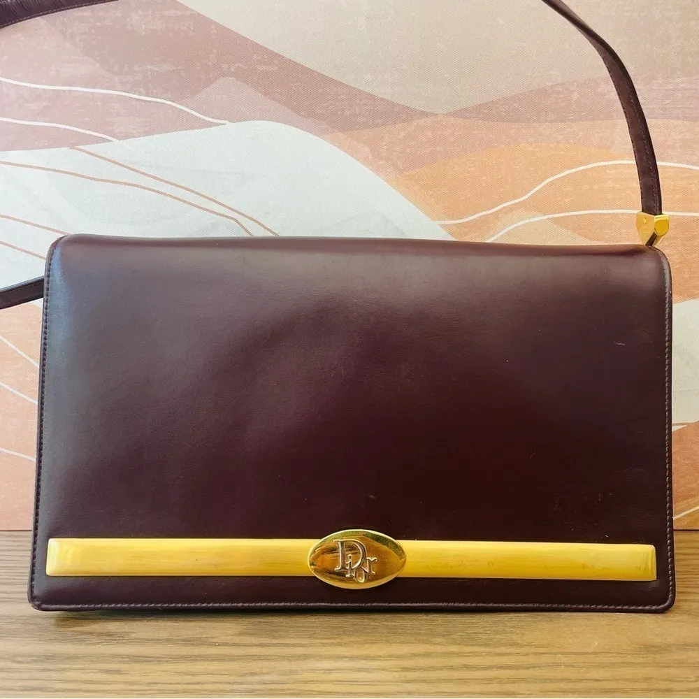 Dior Vintage 30 Montaigne Clutch Shoulder Bag Leather Bordeaux + Coin Purse - Image 4