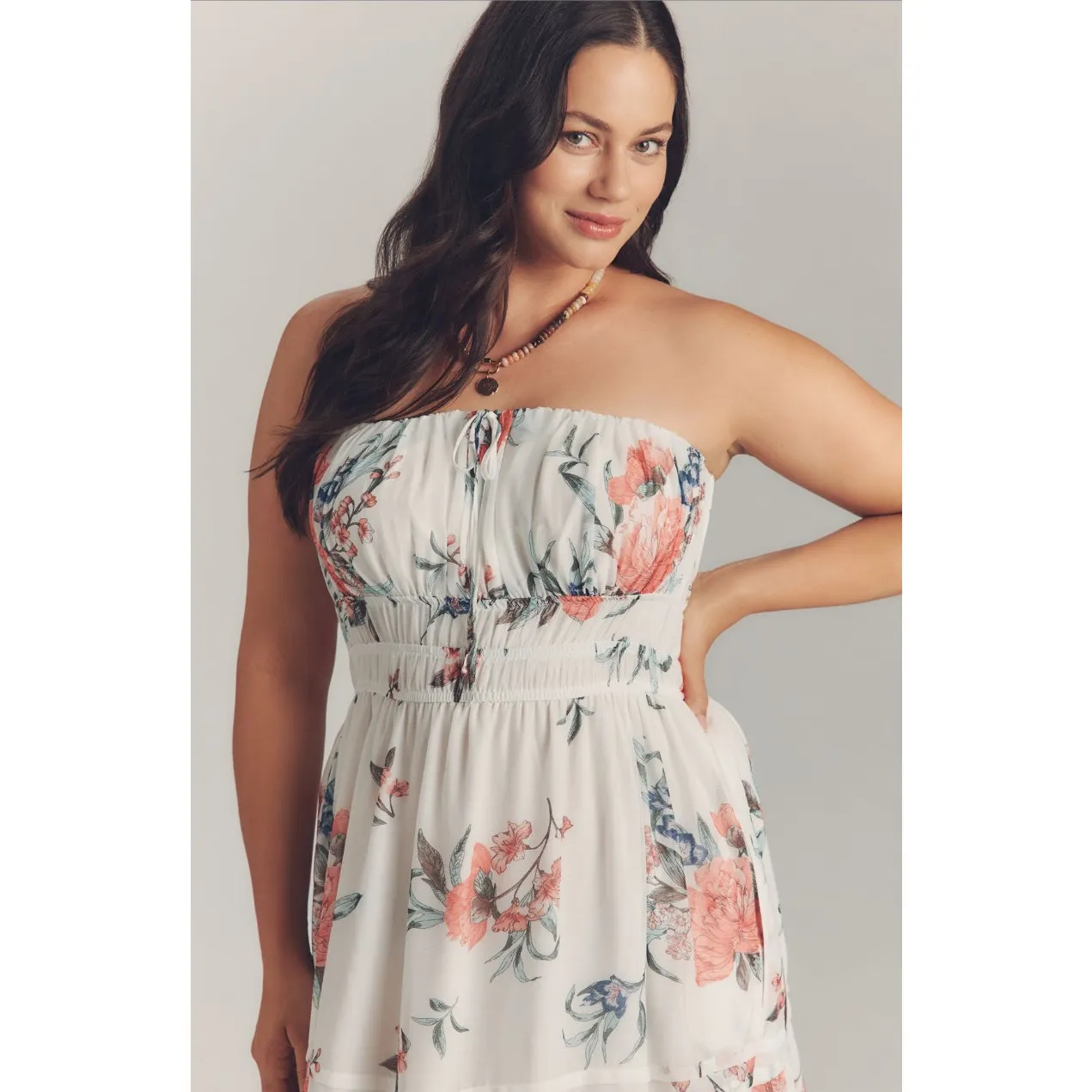 Anthropologie Somerset Strapless Floral Chiffon Midi Dress Ivory NWT Size L - Image 10