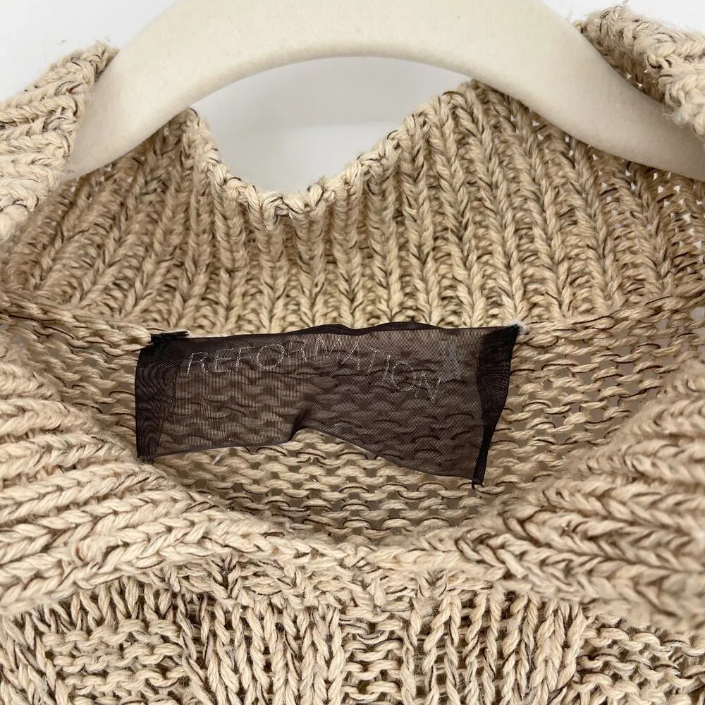 Reformation Cableknit Mock Neck Sweater Oatmeal Tan Size XS/S - Image 4