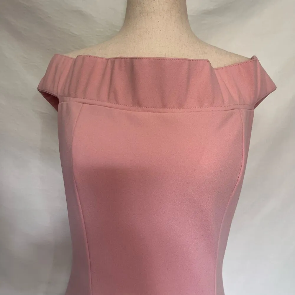 LENOVIA Off Shoulder Mermaid Dress Large Train 5194 Pink Prom Formal Regal Glam - Image 2