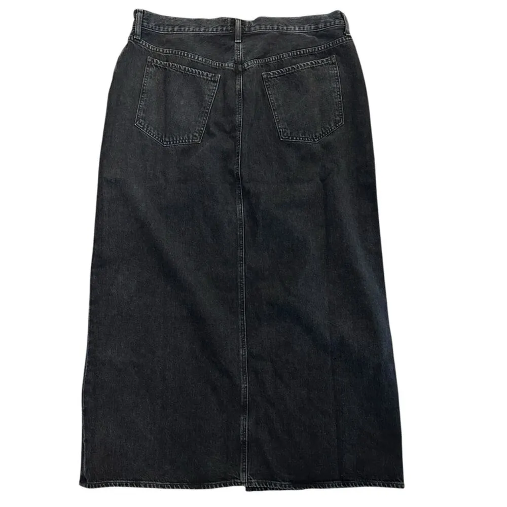 NEW Agolde Leif Front Slit Denim Maxi Skirt Spider Black Size 32 Casual $238 - Image 5