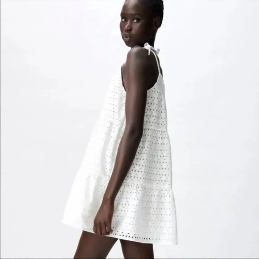 ZARA White Eyelet Strapless Embroidered Dress SZ S‎ cottage - Image 5